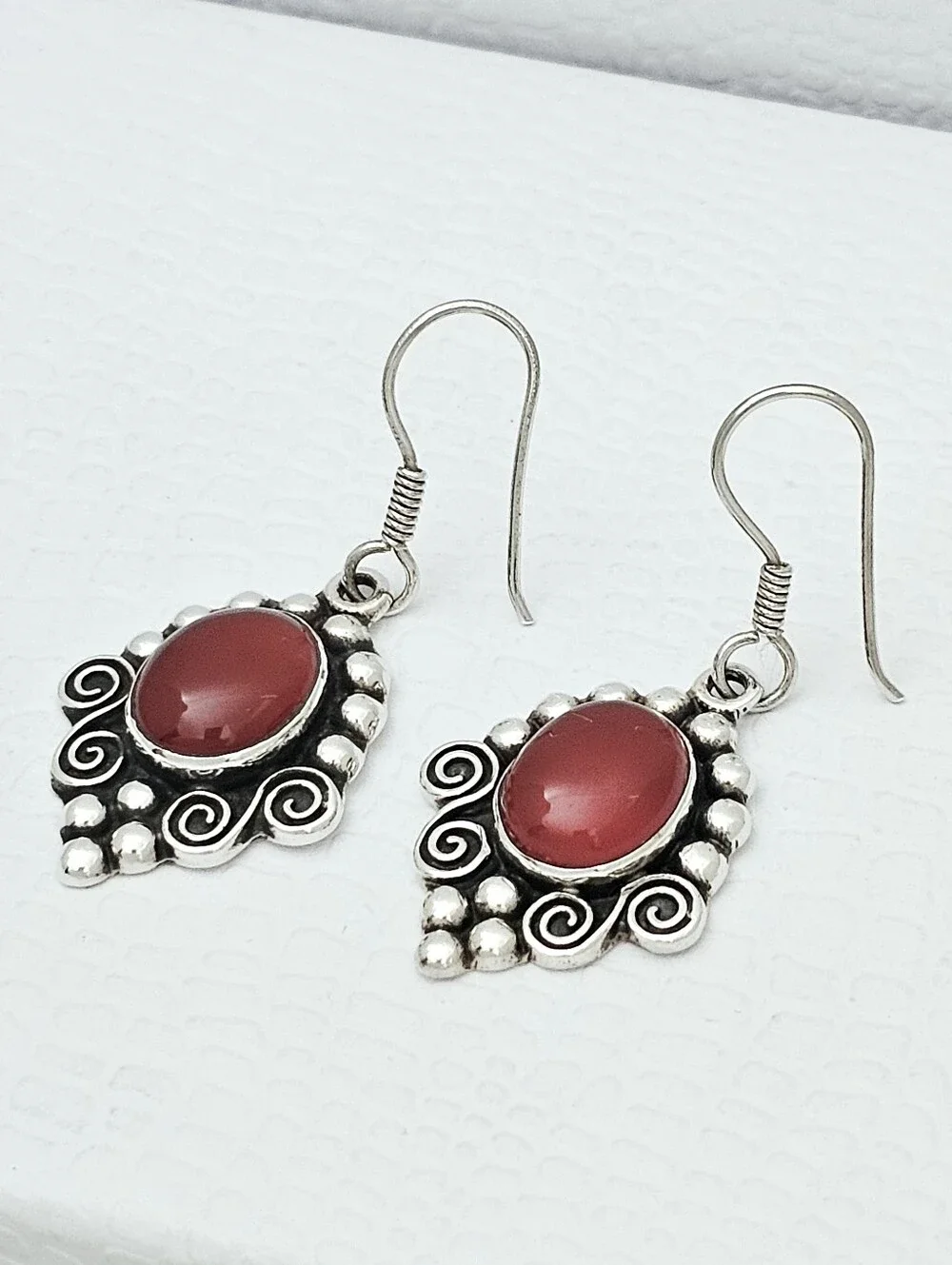 Mark Wasserman Sterling Silver Carnelian Caviar Bead Swirl Vintage Earrings